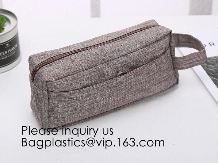 Wholesale Men Vintage Zipper Cosmetic Bag Leather Wash Cotton Canvas Makeup Bag Toiletry Bag, bagease, bagplastics