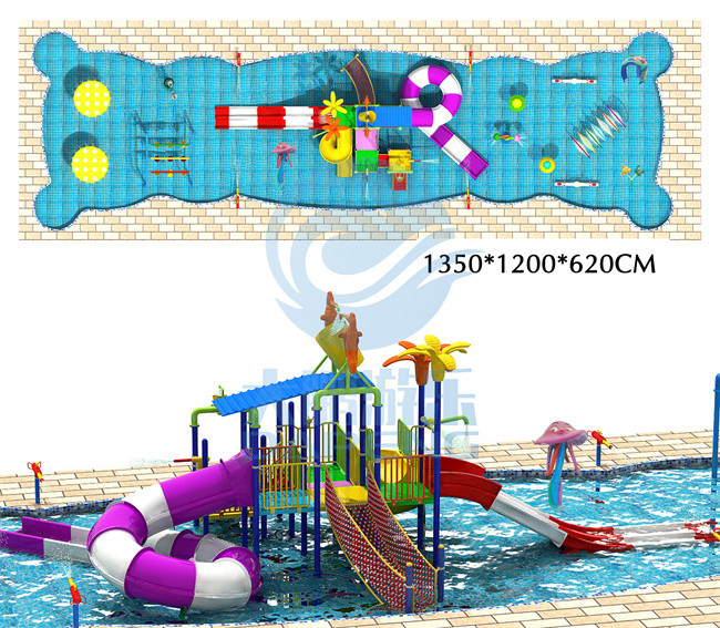 Water Park Play Equipment Set With Aqua Fiberglass Water Slide For Kids