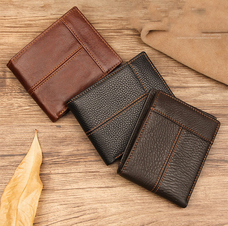 Daily Life Main Material GENUINE LEATHER Wallets For Man Anti-Theft Short Male Purses