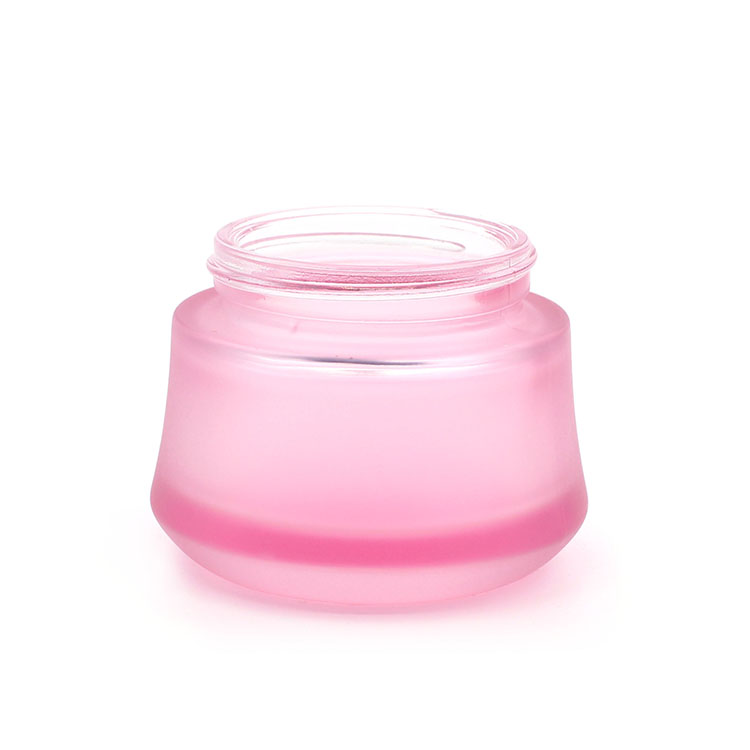 Luxury Pink 50ml Cream Glass Jars Round Frost With Plastic Cap