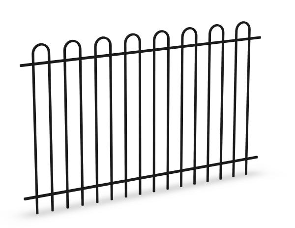 Bow Top Tubular Steel Fence Panels INTERPON powder coated at black 1100mm x