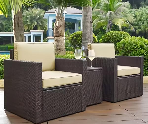 3PCS 2 Seater Rattan Garden Sofa Set Outdoor Cane Wicker Outdoor Rattan Patio