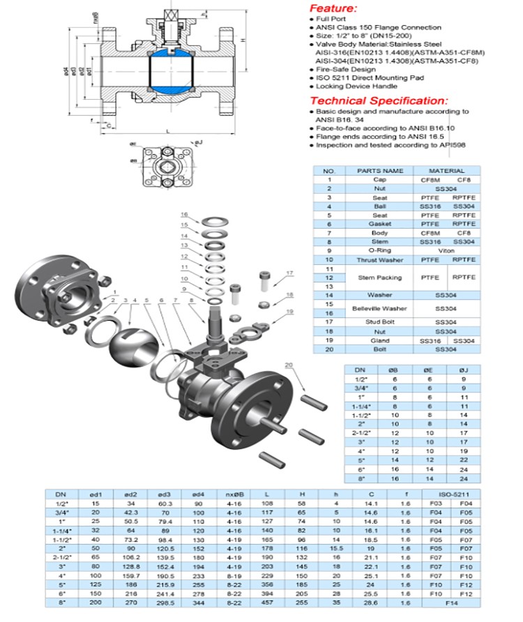 DIN JIS GOST Standard Casting Forged Steel Carbon Stainless Steel Flanged End Handwheel Floating Ball Valve