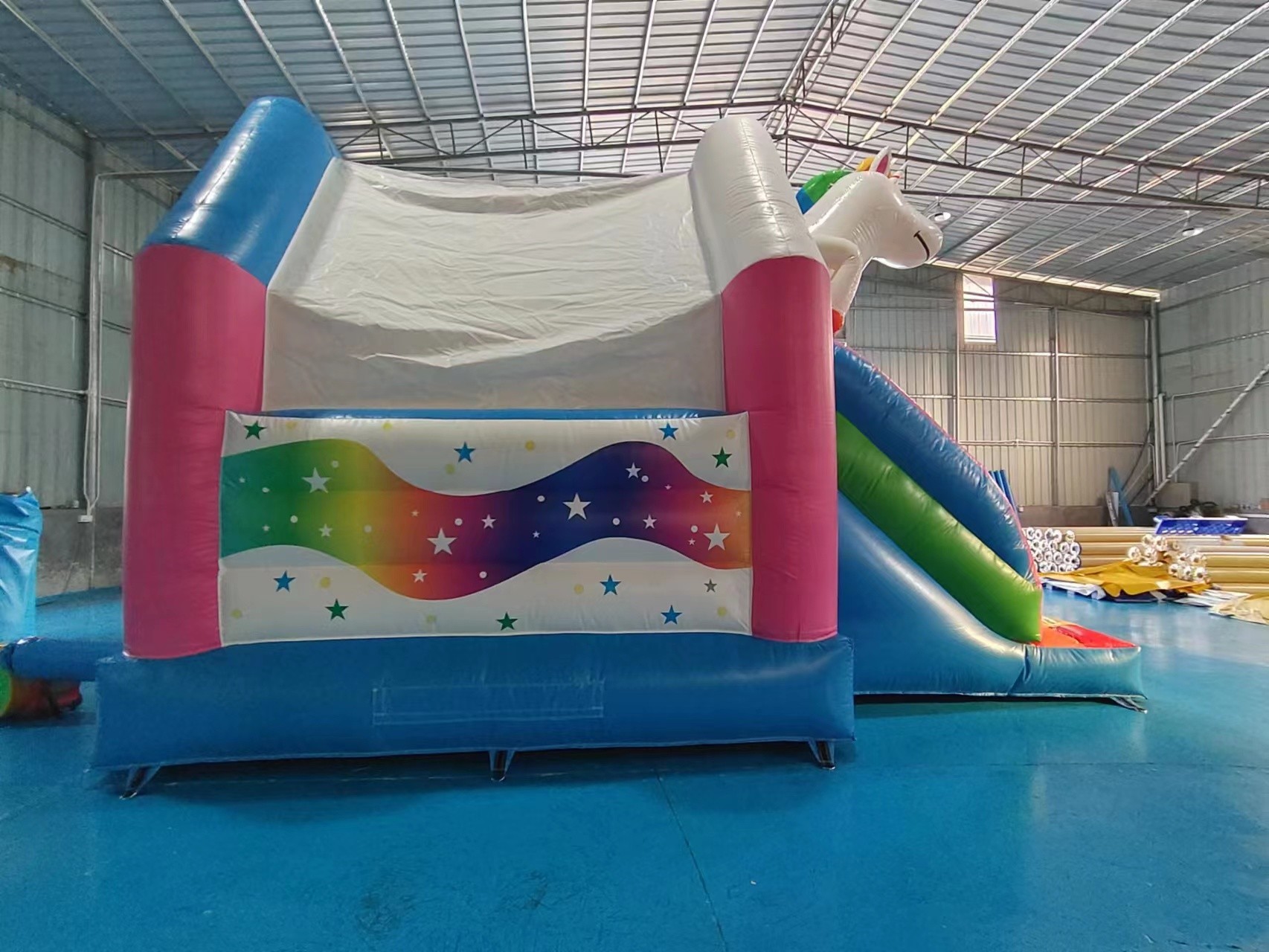 Pvc Tarpaulin Inflatable Combos Funny Colorful Unicorn Blow Up Bounce House With Slide