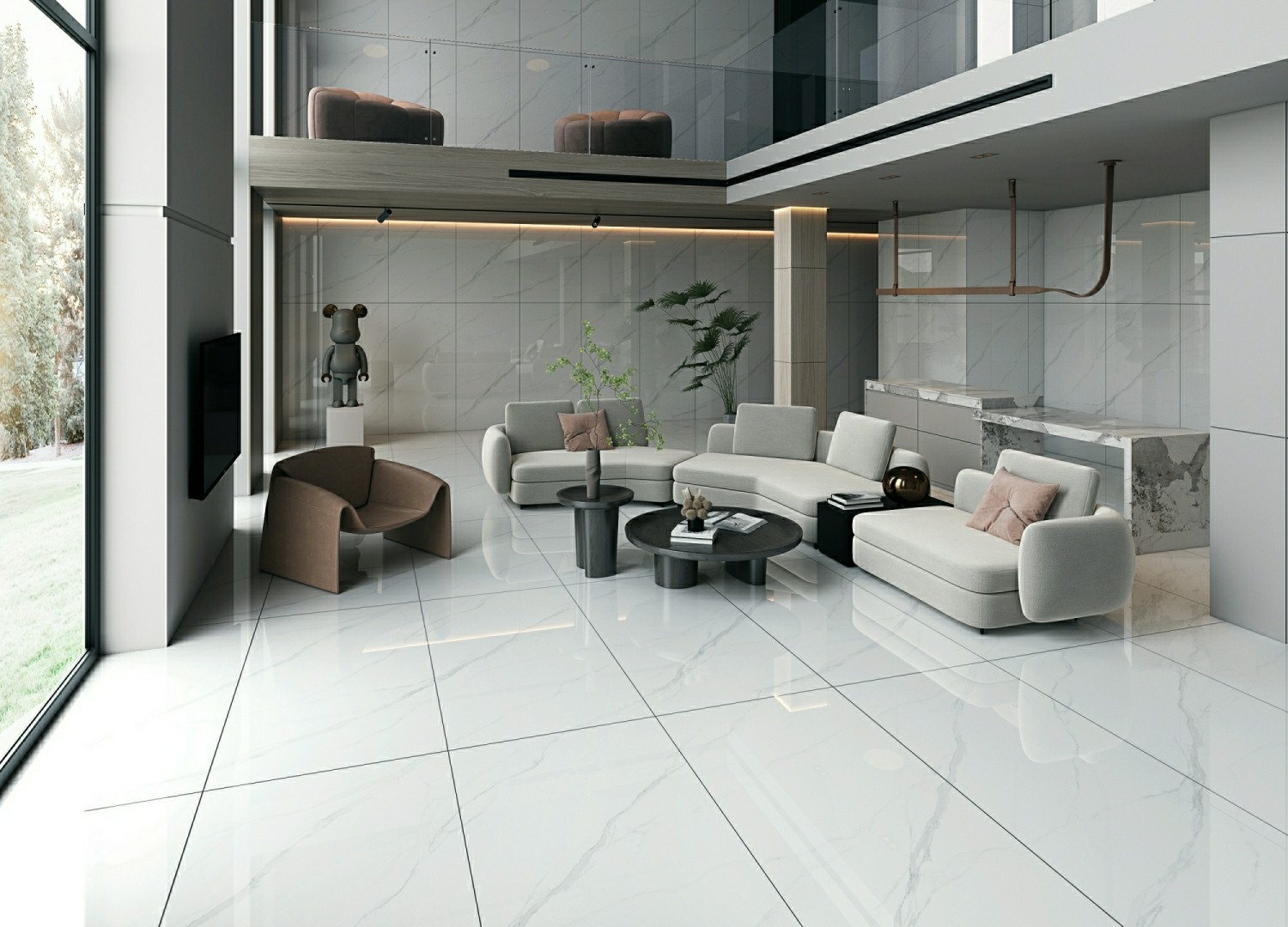 Inside Floor Antibacterial White Polished Porcelain Tile For Bathroom And Grade AAA 900x1800x9mm For Rebuilding