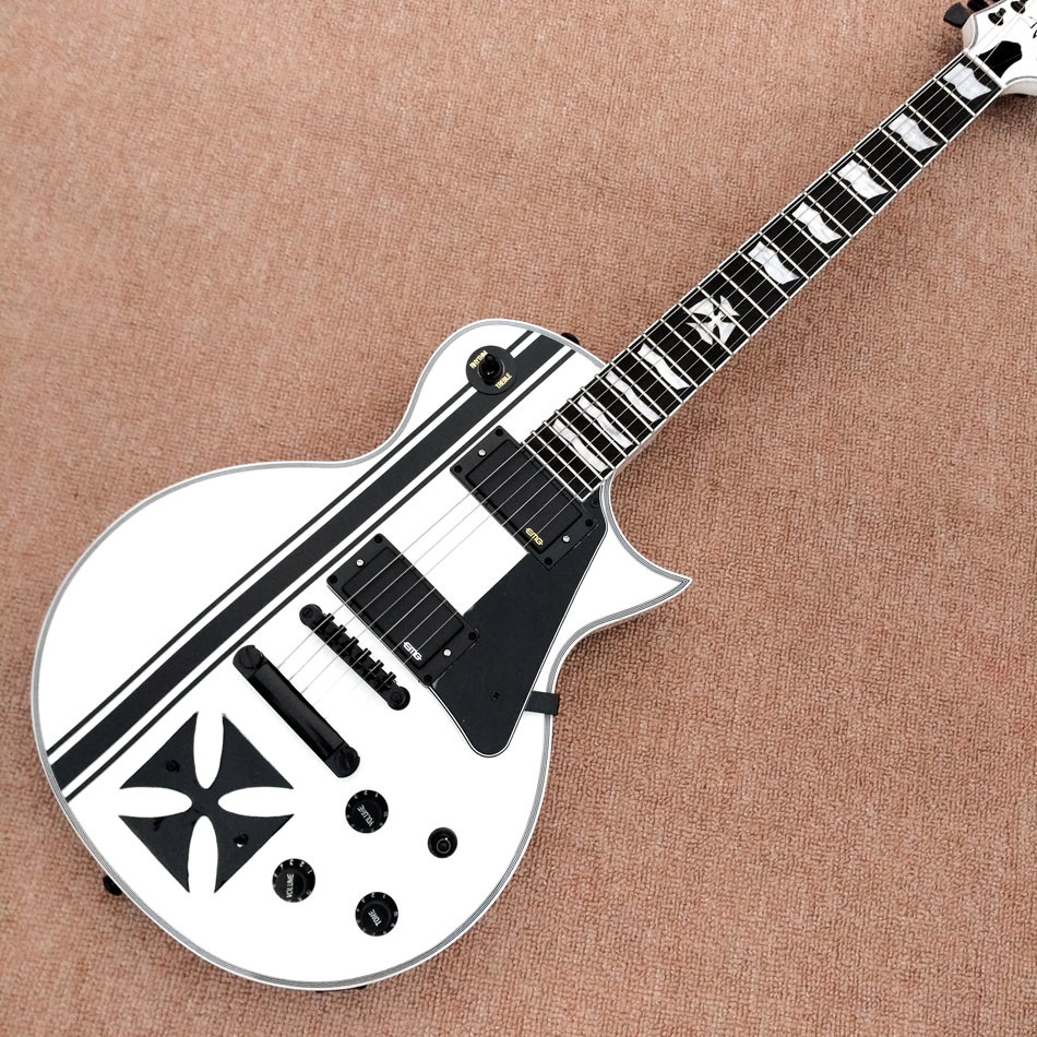 In stock Custom LTD Iron Cross SW James Hetfield Signature Electric Guitar EMG Snow White, Rosewood Fingerboard, Free sh