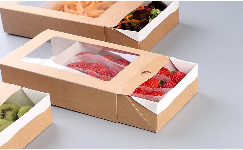 Cheap Cardboard foldable kraft paper lunch box with window,Lunch noodle fast food kraft paper box by customized logo pri