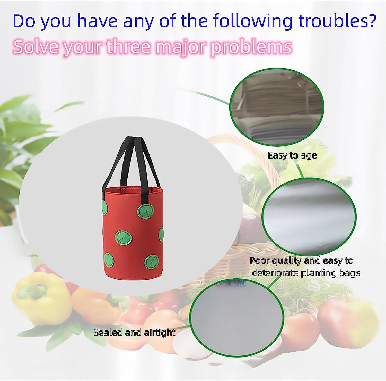 Strawberry Grow Bags, No Gauze Growing Bag, Hole Upside Down Planter Handling Planter Bags, Planting Strawberries