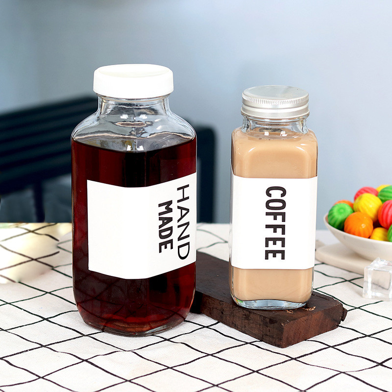 Square Clear Glass Beverage Bottles 500ml Custom Label With Plastic Screw Lid