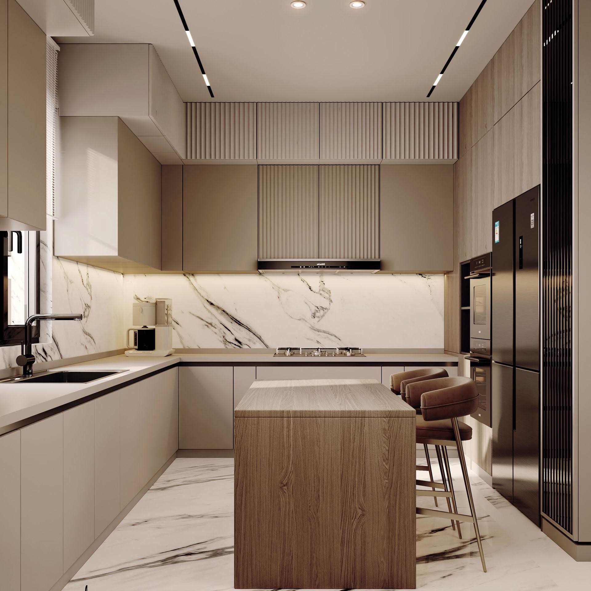 Custom Kitchen Cabinets Contemporary Galley Luxury Wooden Veneer Modern Kitchen Cabinets
