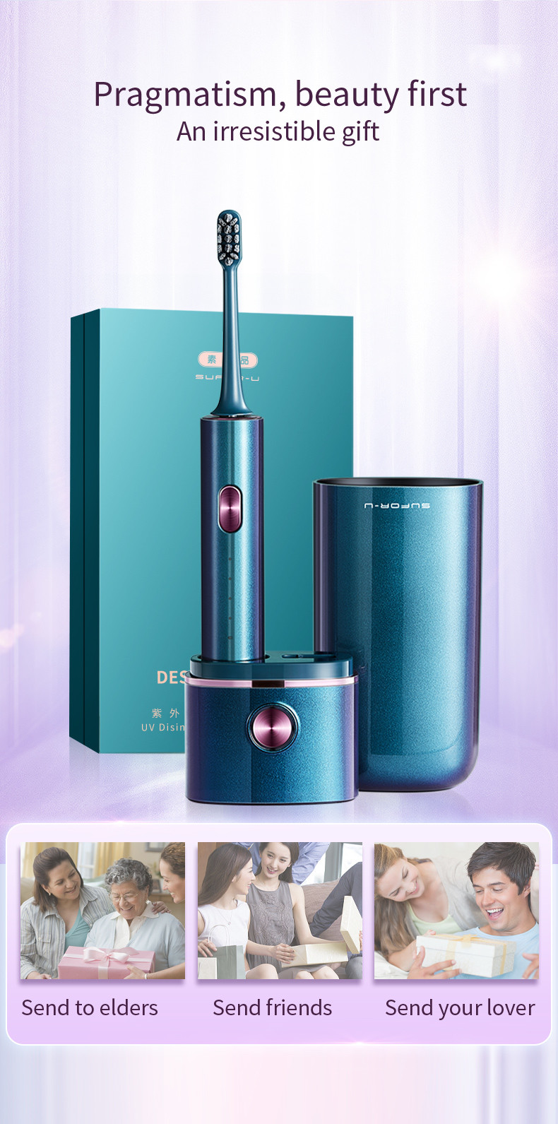 Professional Sonic Electric Toothbrush With UV 360 Disinfection Cup And Travel Case