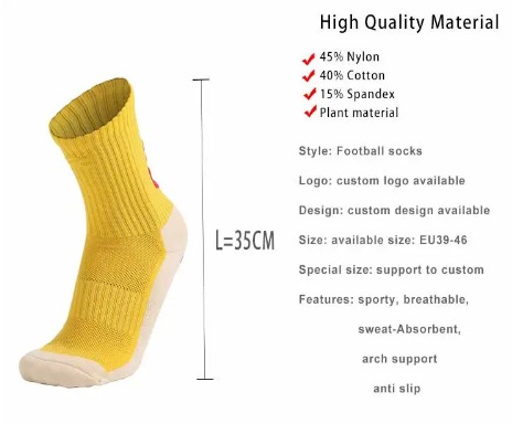 Non Slip Knee High Cotton Nylon Soccer Grip Socks for Athletic Football Custom Design