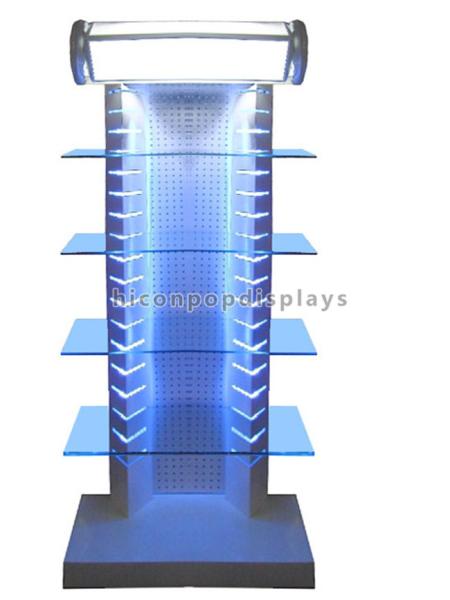 Top Illuminating Retail Gondola Shelving Metal Glass Display Stand For