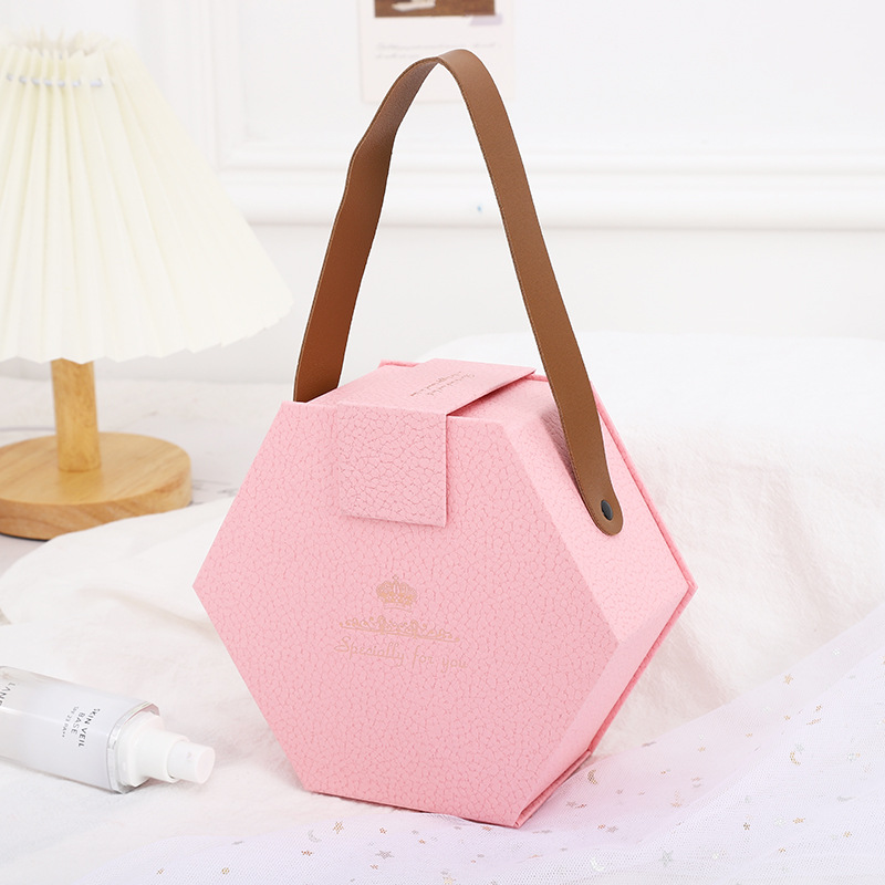 Custom Design Luxury Dekunprinting Hexagonal Magnetic Gift Box With Handle Rigid Boxes