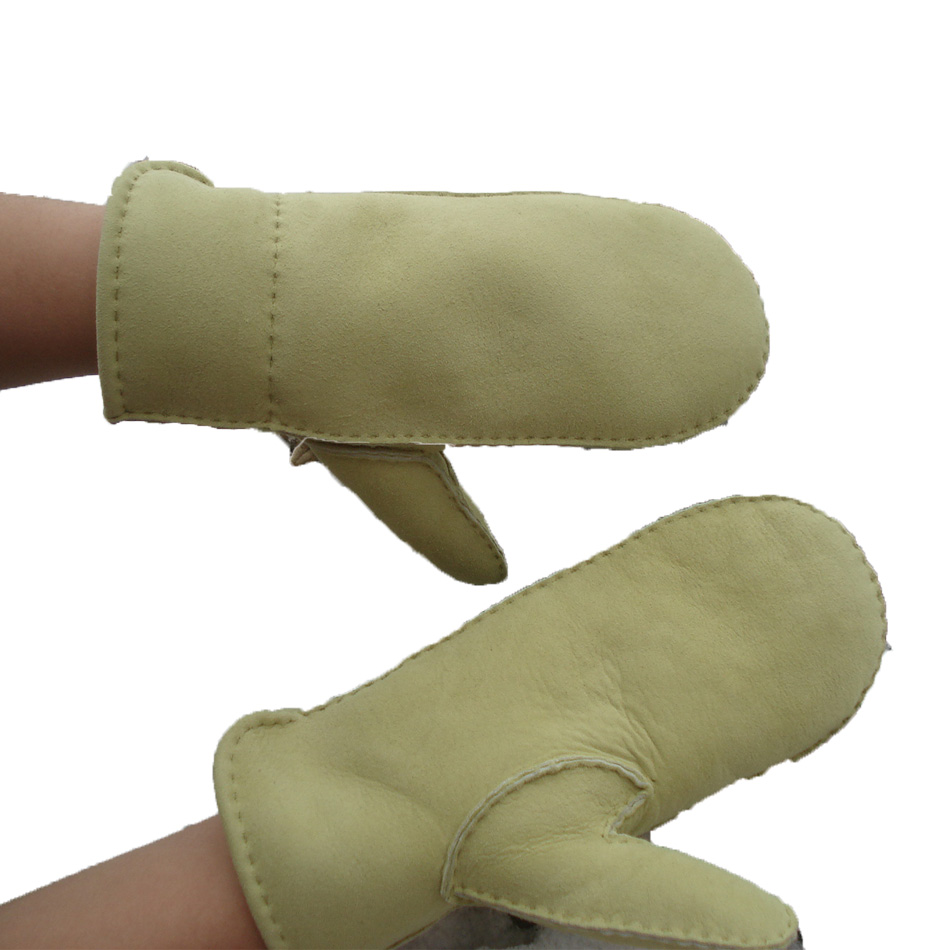 sheepskin double face fur women winter warm shearling mittens