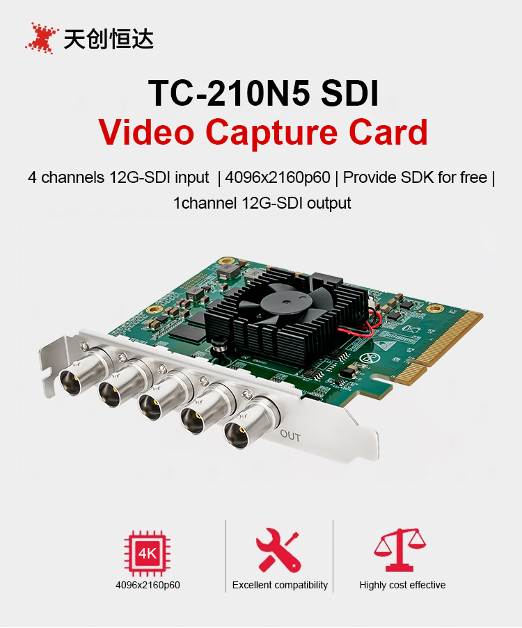 4Kp60 Live Streaming Capture Card With 4 Channels 12G-SDI Input And 1 Ch 12G-SDI Output