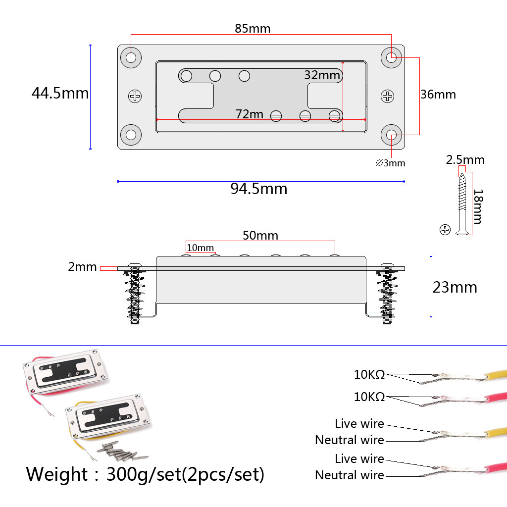 H Style Dual Coil Mini Humbucker Pickups With Screws Chrome-Plated Plastic