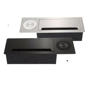 Desktop Cable Cubby Box / Wireless Charging Countertop Socket Brush Multimedia