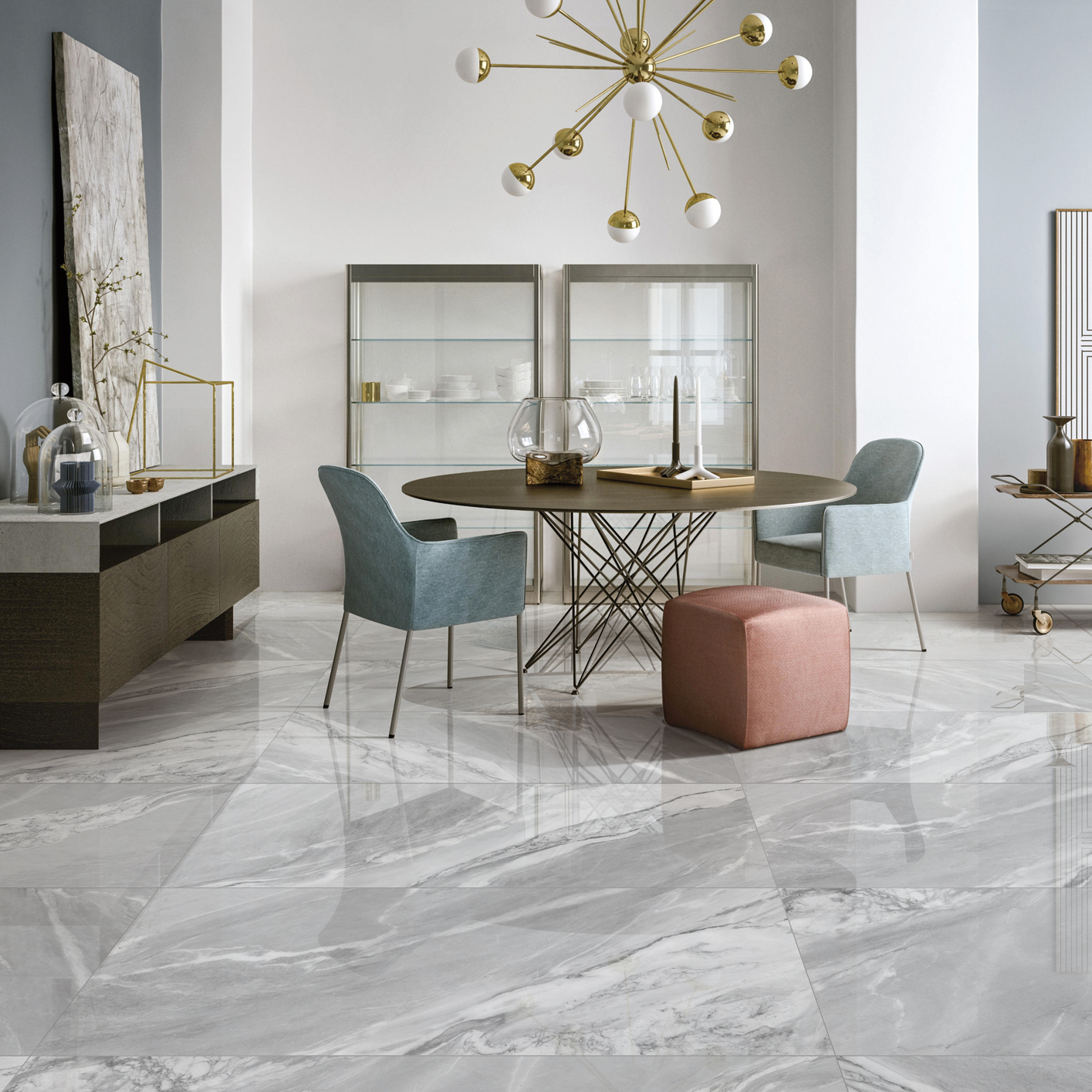 Interior Wall Occasion Polished Porcelain Grey Marble Floor Tiles 60x120 Modern Style