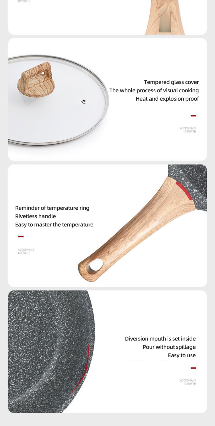 High Quality Cookware Cooking Pot Maifan Stone Flat Bottom Frypan Non Stick Induction Frying Pan