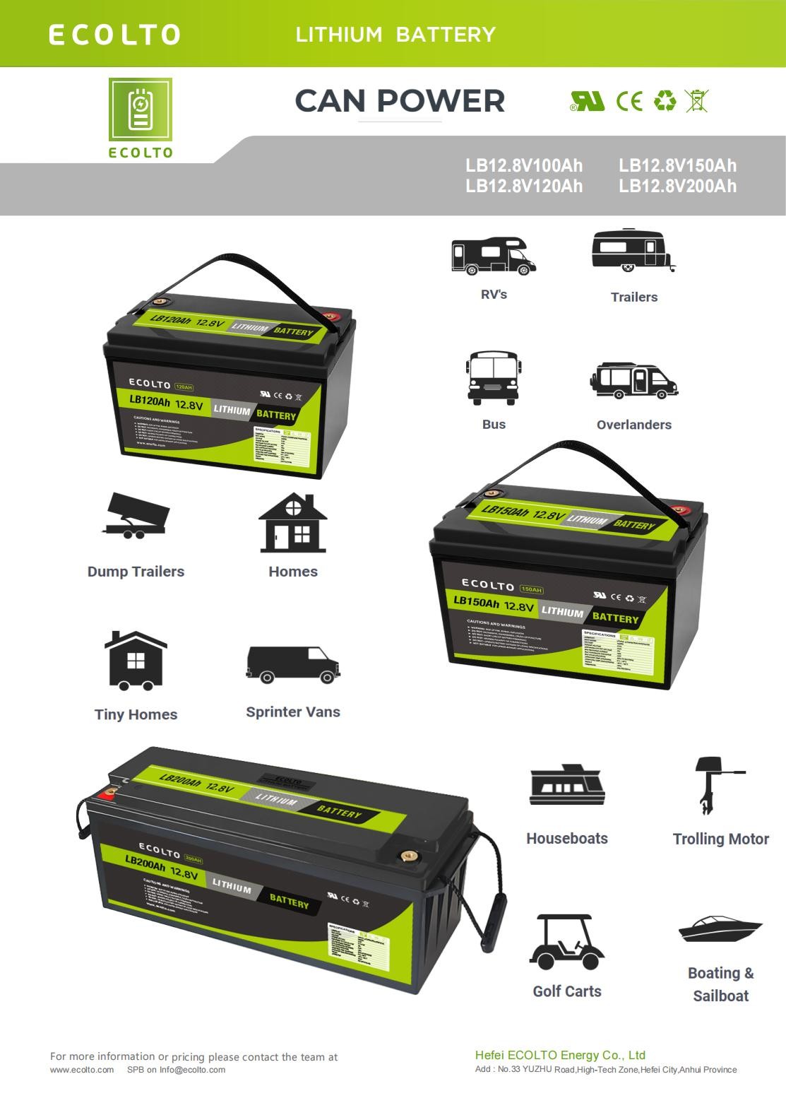 12V 150Ah Deep Cycle LiFePO4 Lithium Battery Integrated BMS Portable Power Supply