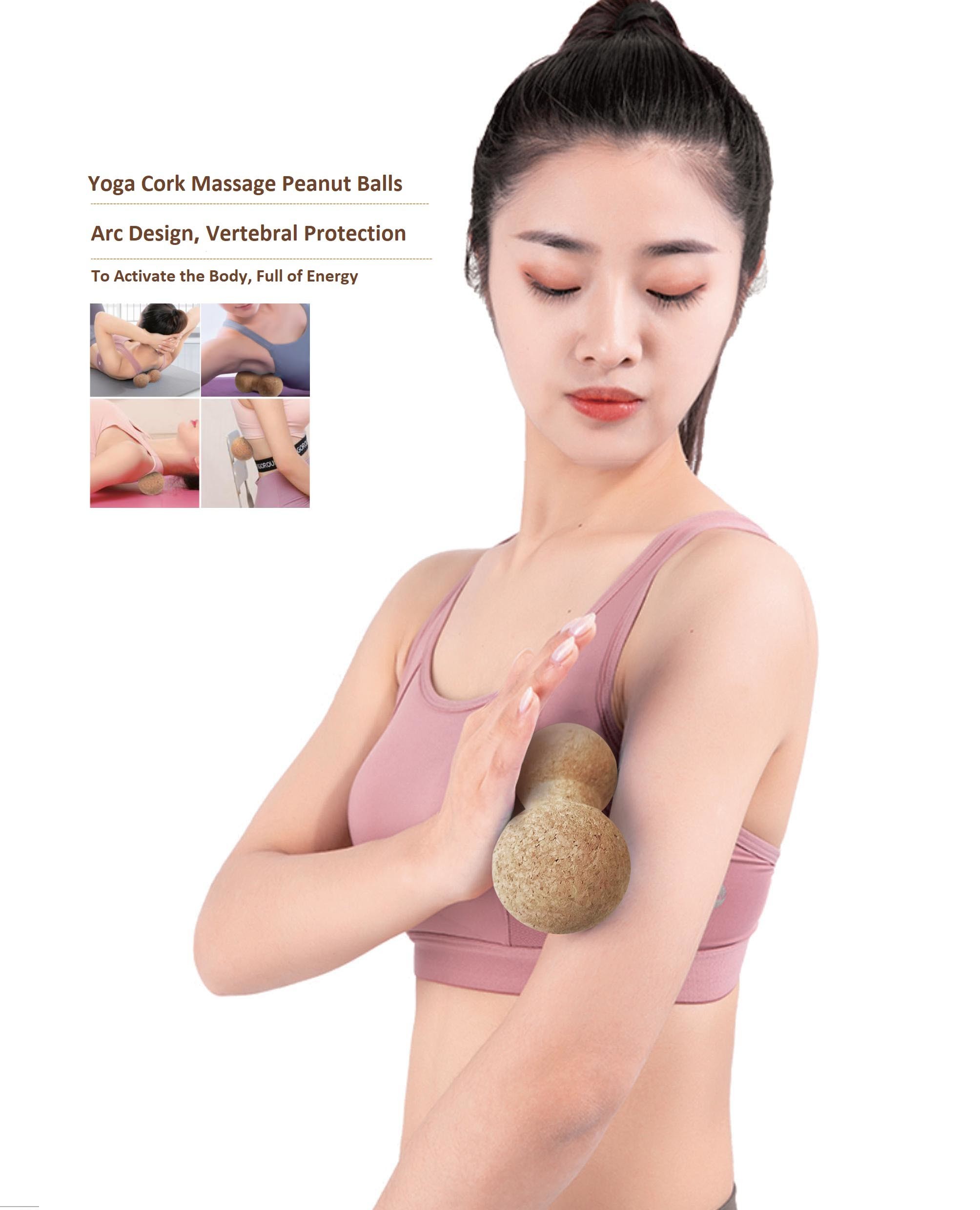 OEM Antislip Yoga Cork Massage Peanut Balls Roller Eco Friendly