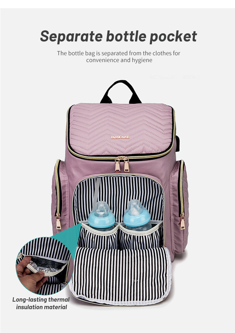 Embroidered Diaper Bag Backpack With USB