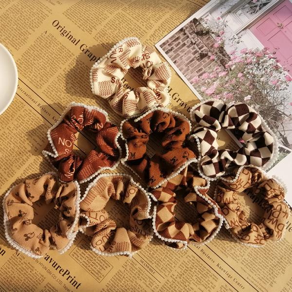 Pearl Lace Fabric Hair Scrunchies Rubber Band Tie Elastic Letter Fashion 12g