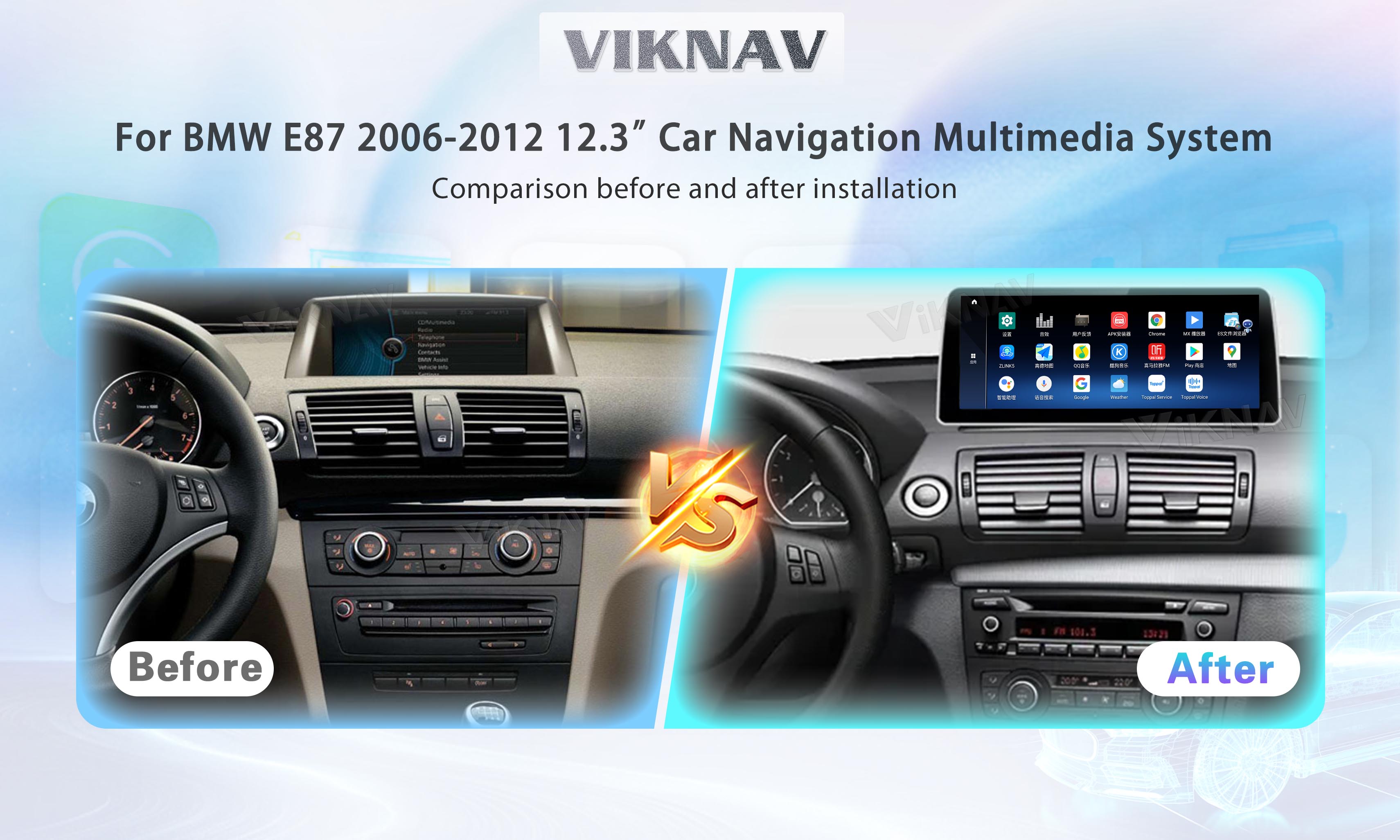 Viknav 12.3 inch Car Radio For BMW 1 Series E87 2006-2012 CIC System Navigation with screen DVD Multimedia 128GB