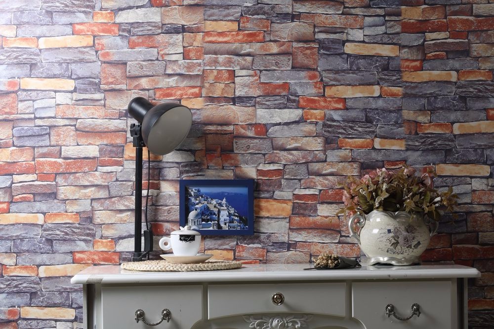 Vinyl Embossed 3D Brick Stone Wallpaper DIY 3D Effect Brick Stone Wallpaper