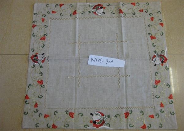 Flower Patterns Linen Hemstitch Tablecloth 3mm - 5mm Thickness For Household