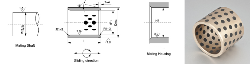 CuSn5Pb5Zn5 Bronze bushing with graphite plugs