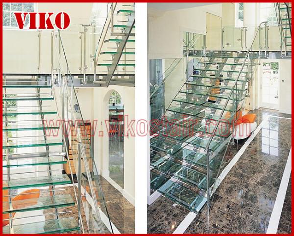 Double Steel Plate Staircase VK44S Tempered GlassLED Light strip, Stringer: 5mm