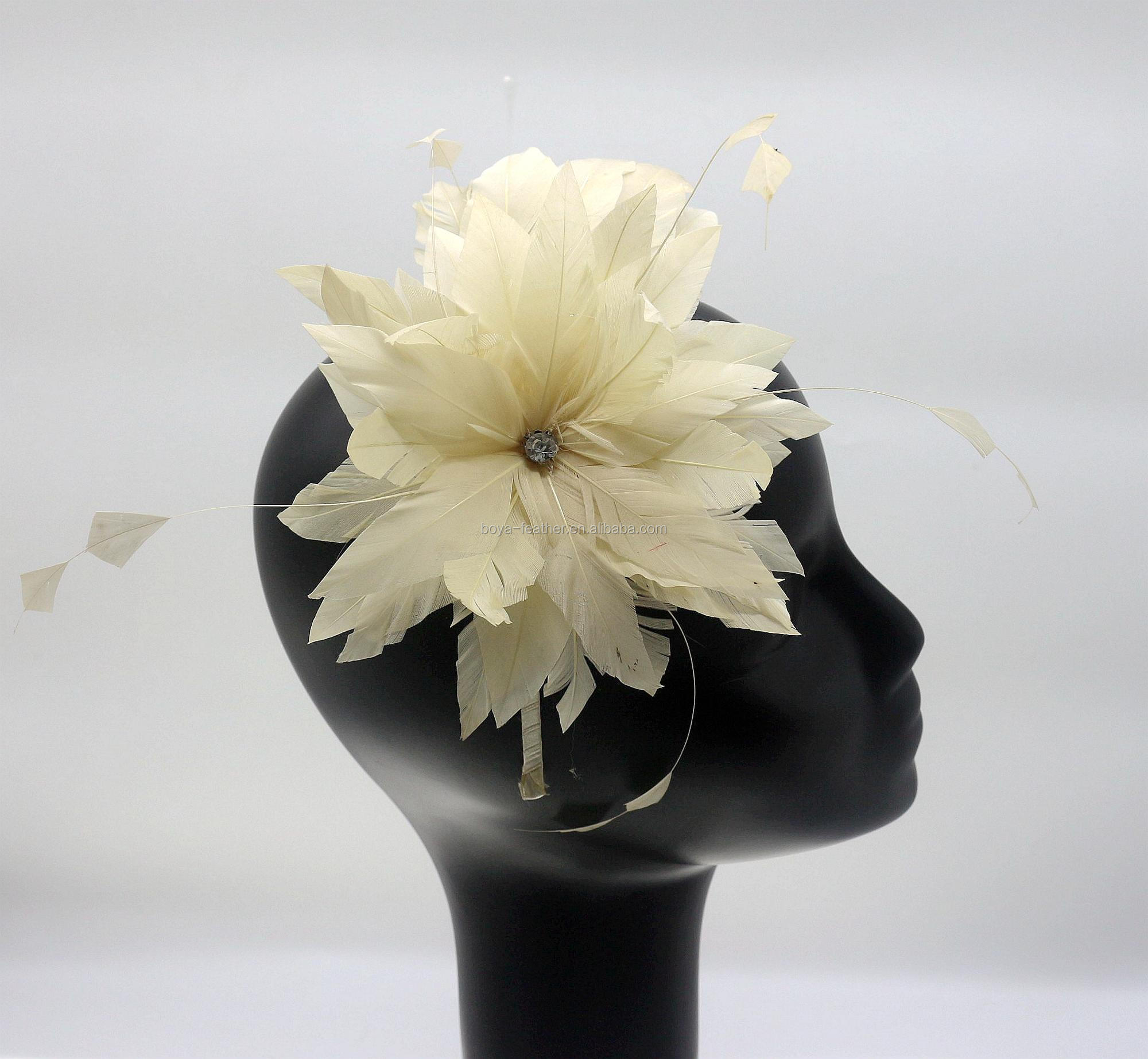 15x30cm Stripped Goose White Feather Fascinator Headdress For Earth Day Occasion