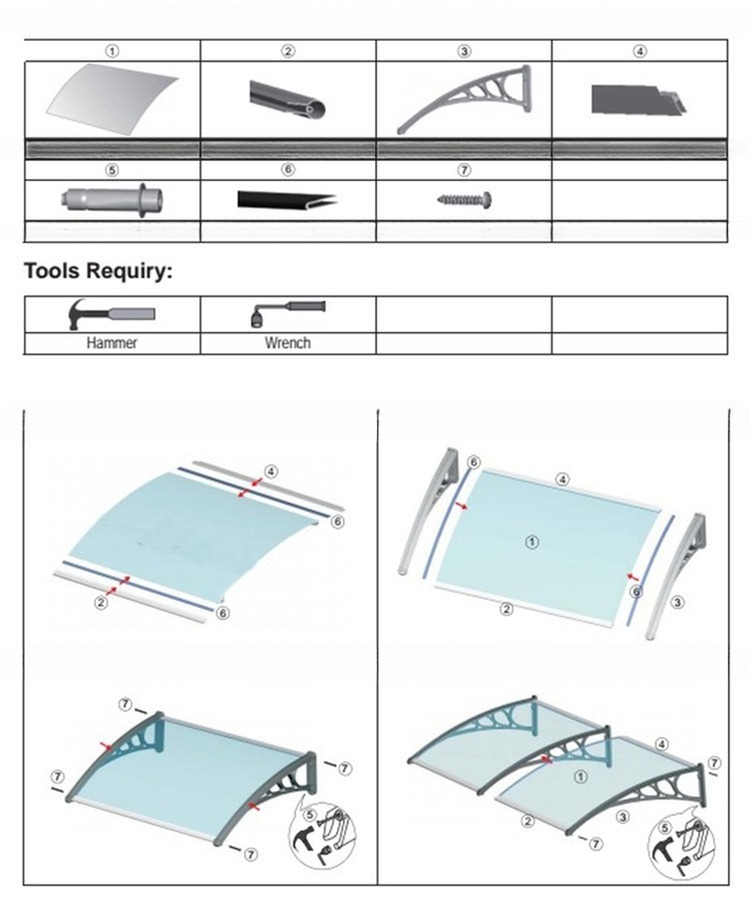 Self-Clean by Rainwater Sail Finishing Window Awning Brackets for Canopy PC Coated