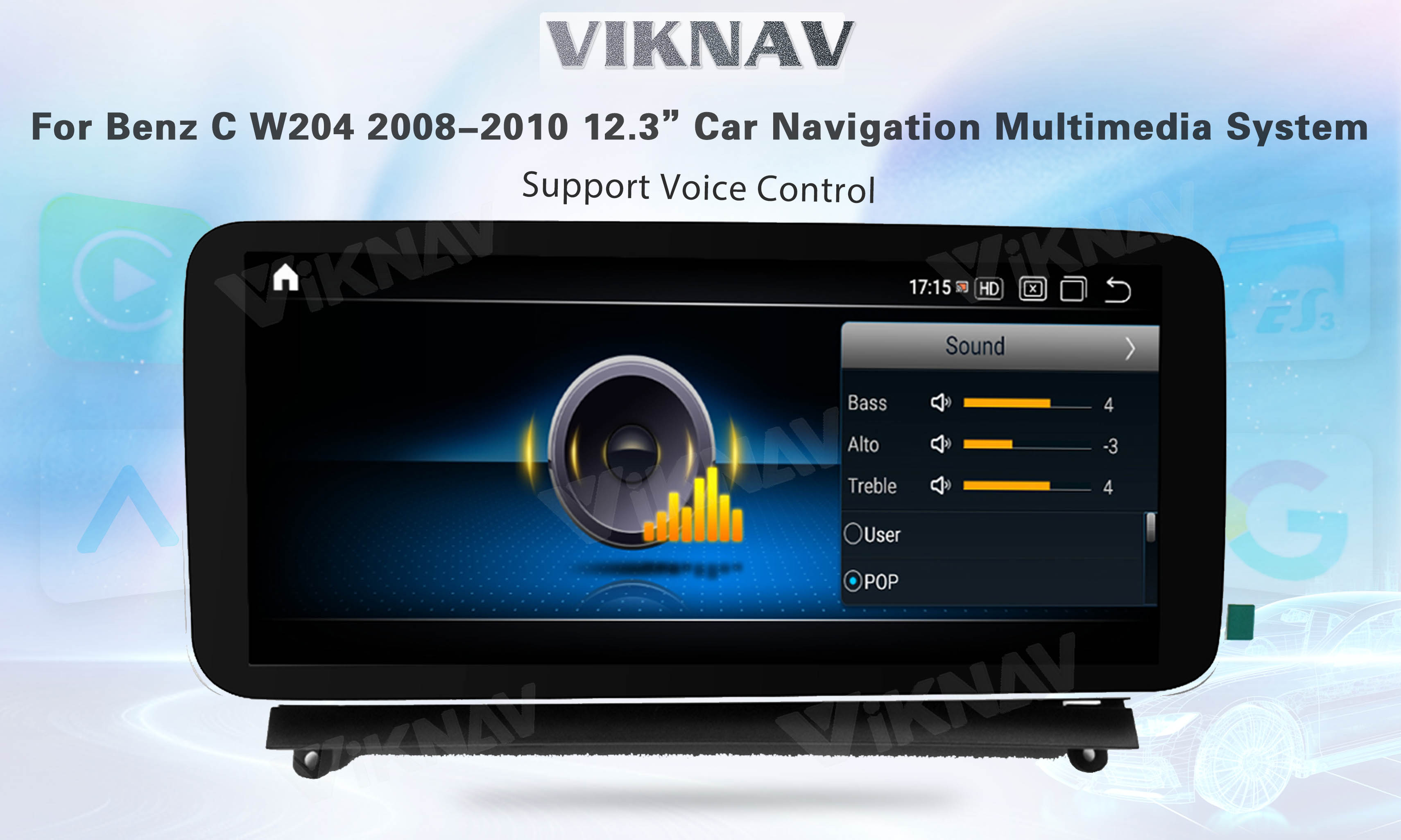 Viknav 12.3 Inch Android Car With Screen Multimedia Player For Mercedes Benz C Class W204 2008-2010 GPS 2Din NTG4.0