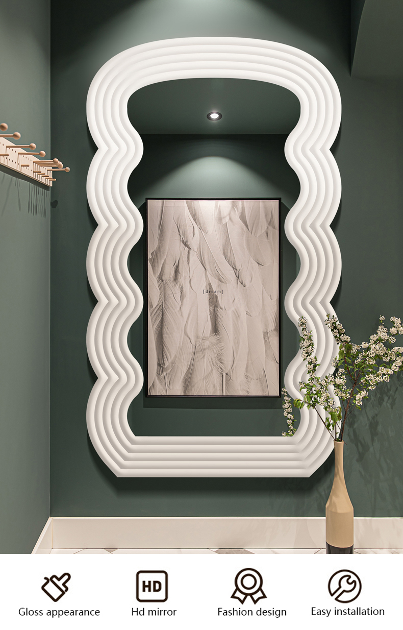 White Wavy Full Length Mirror 71x32 Arched Mirror For Bedroom And Living Room