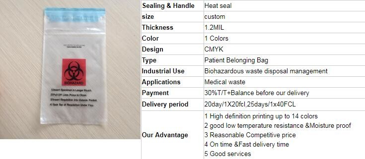 printing self adhesive biohazard waste bag, autoclave biohazard specimen transport bag, Medical Biohazard Plastic Poly B