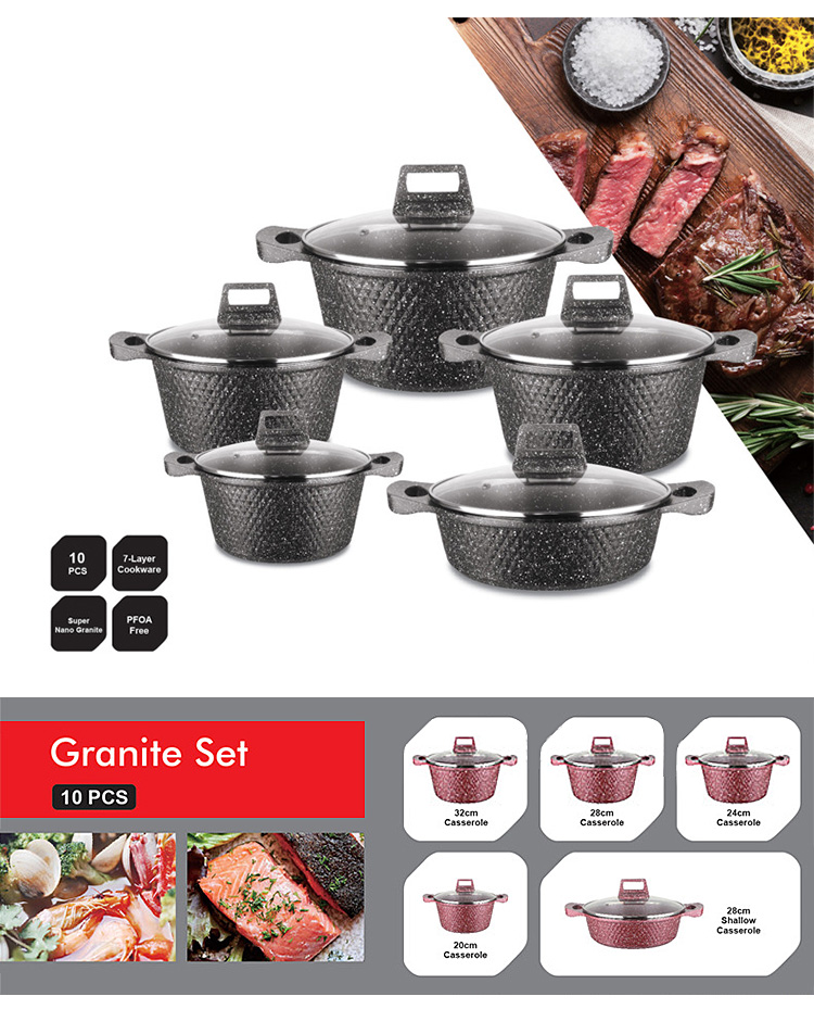 Europe Style Black Non Stick Aluminum Pot Sets Cookware With Glass Lid
