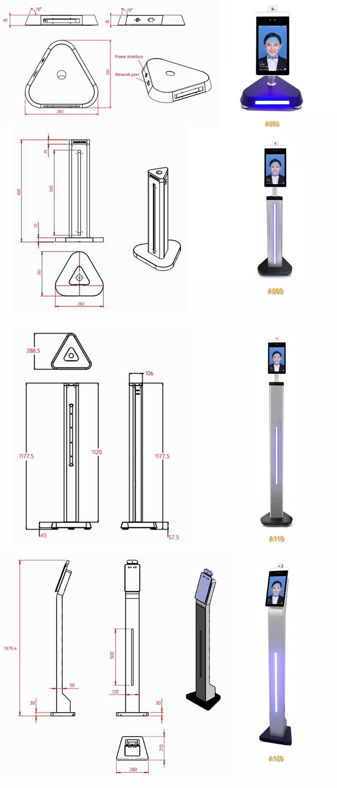 110cm Facial Recognition Temperature Measurement Stand With LED Strip