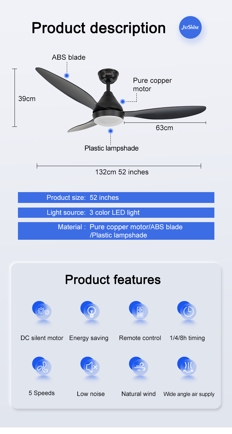 Remote Control/Wall Control Ceiling Fan Black Finish 3 Blades OEM Support Dimmer Yes