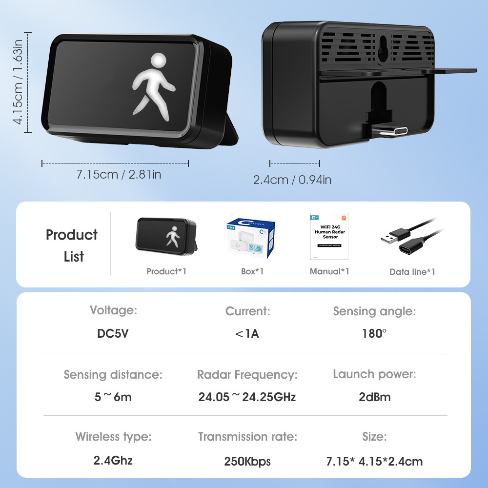 WiFi Human Presence 24G Radar MmWave Detection Tuya APP Smart Home With Breathing Light Motion Sensor Millimeter Wave Radar Body Detector