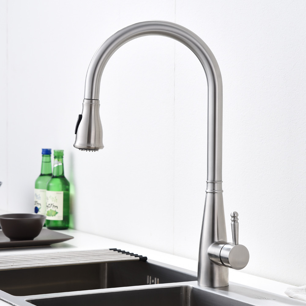 SUS304 Brushed Stainless Steel Pull Out Kitchen Tap