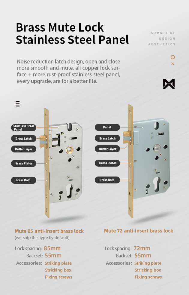 Modern Brass Door Lock Set Gold Black Silver Interiror Double Wood Door Lever Sets