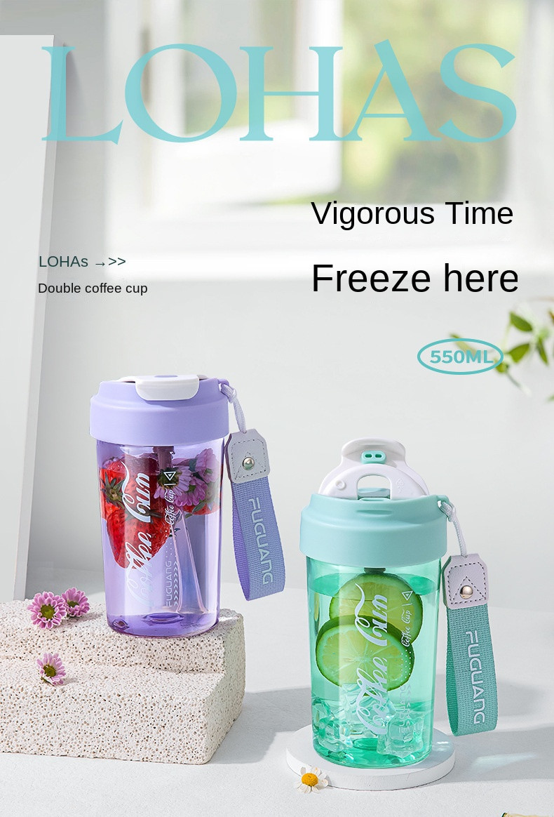 Leakproof 550ml Tritan Bpa Free Water Bottle Safe Creative High Appearance Summer Single Wall Coffee Mug Bottle Multifunctional Use With Customized