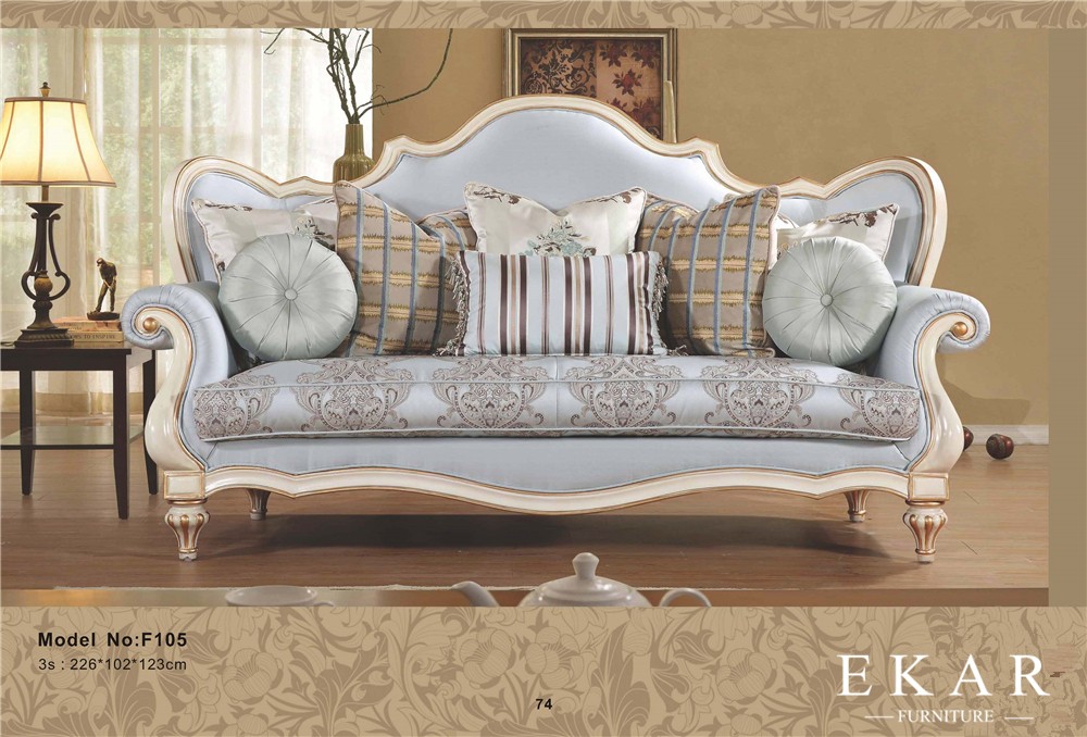 Carved Luxury Living Room Purple Fabric European Royal Style Sofa