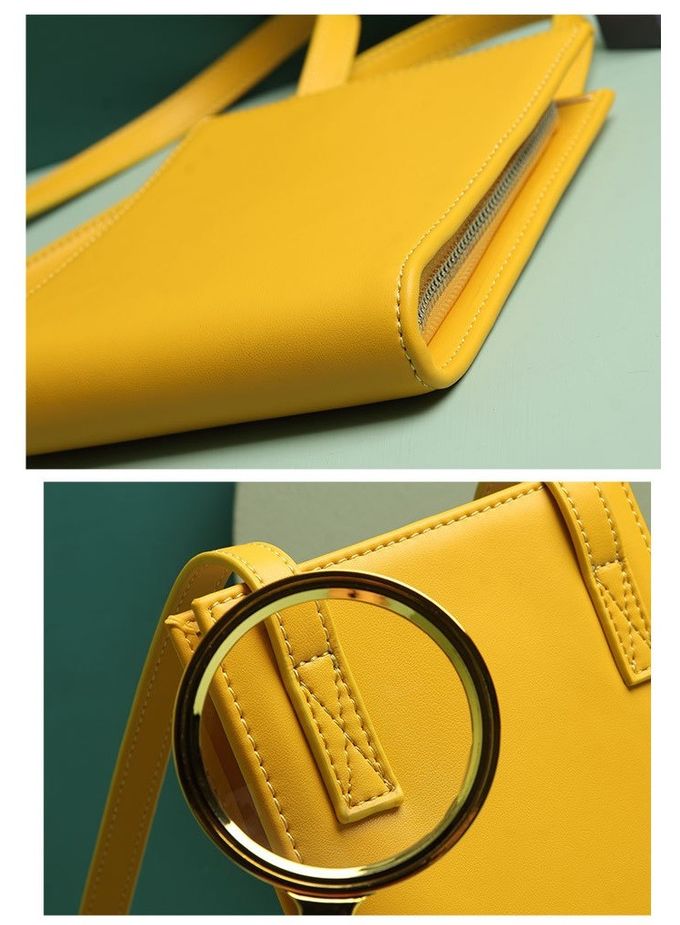 Yellow 17*5*14cm Genuine Leather Shoulder Bags With Lock