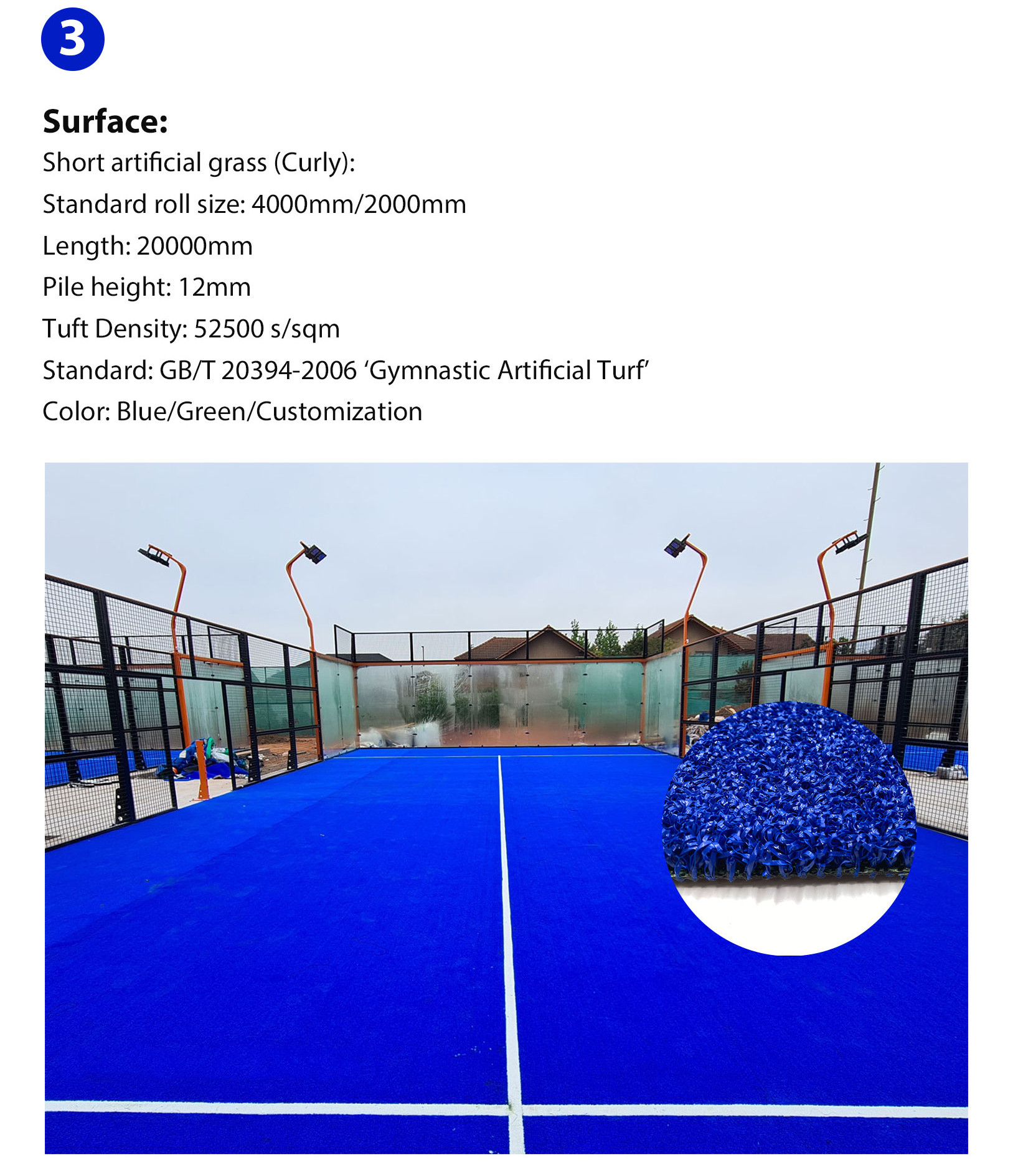 Professional Panoramic Padel Tennis Court 15mm 13mm 320s / M