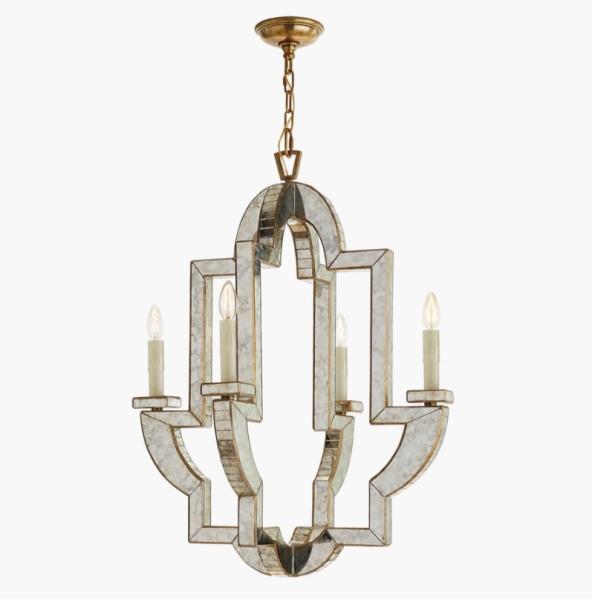 NW 5040 Lido Medium Chandelier 33" Height Antique Mirror With Antique Brass