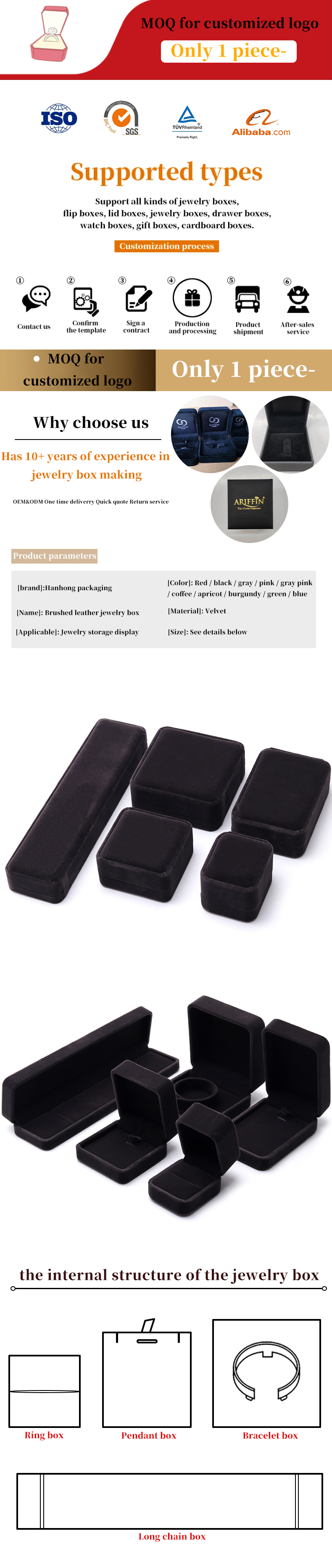 Custom Logo Printing Jewelry Ring Box in Square Shape Handmade with Dark Gray Velvet